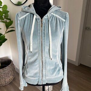Vintage DKNY Active Mint Green Velour Full Zip Hoodie Women Sz Small Y2K Retro
